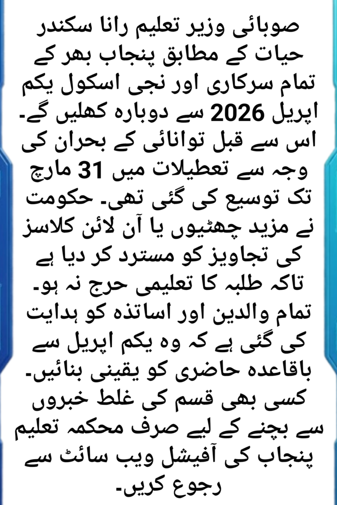 Punjab School Opening Date